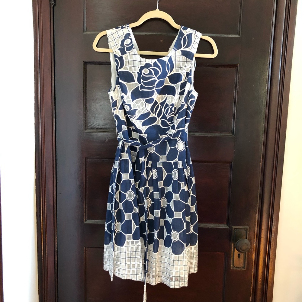 Blue and white dress